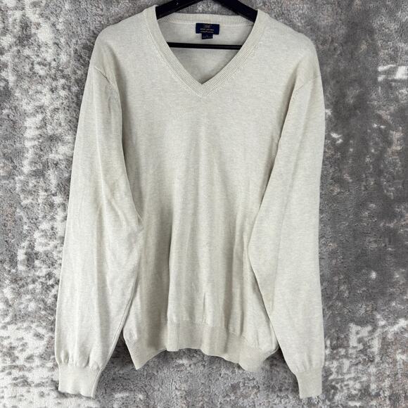 Brooks Brothers Size L Supima Cotton V Neck Sweater Beige Long Sleeve Pullover - Picture 1 of 9